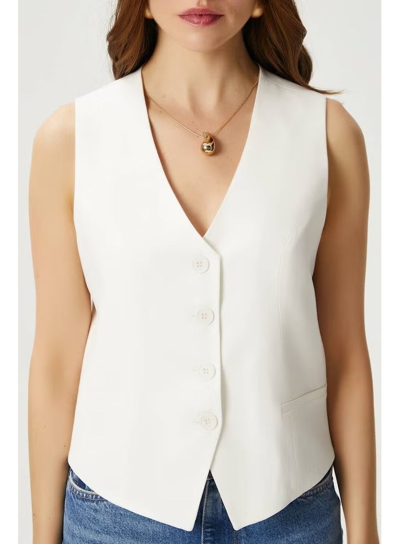 Ritnice Women's Style Ecru Lined Woven Vest - Image 2
